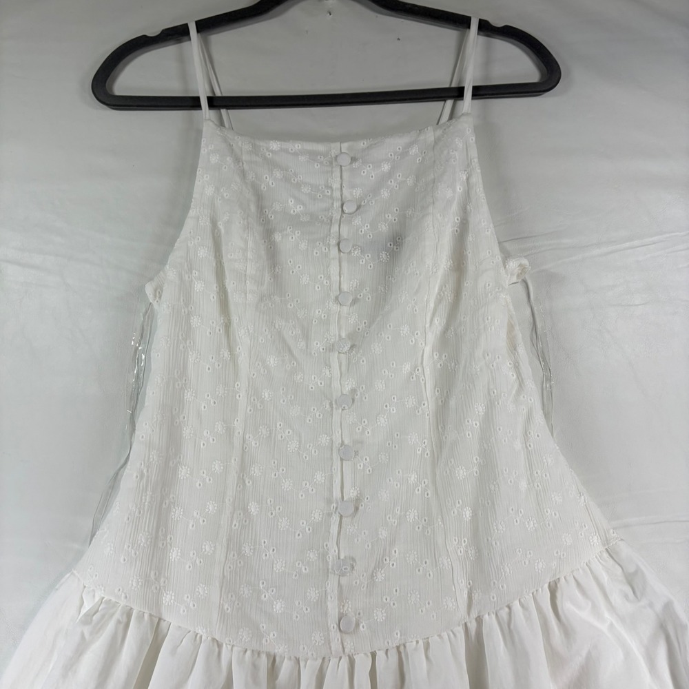Cottagecore White Eyelet Drop Waist Midi Dress Sleeveless Cotton Size Small - Picture 11 of 11